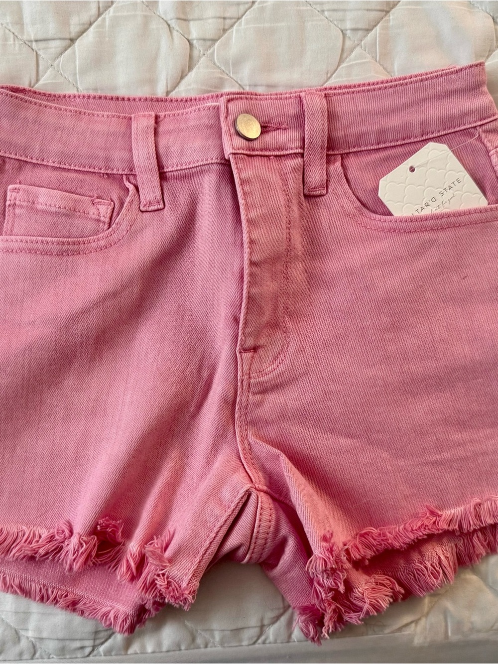 Altar'd State Pink Frayed Hem Denim Shorts